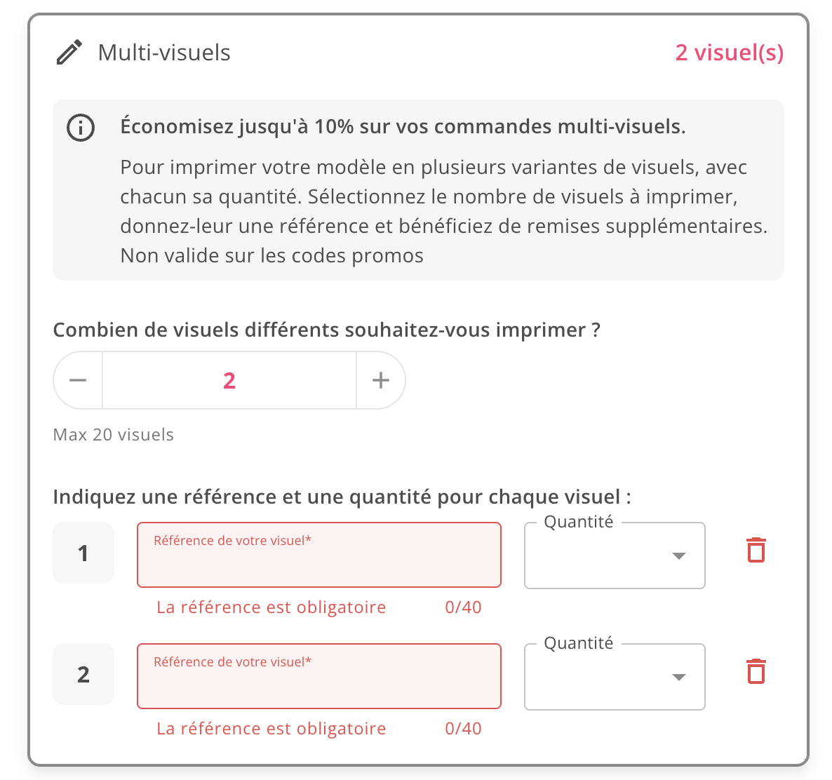 Configuration d'une commande multi-visuels